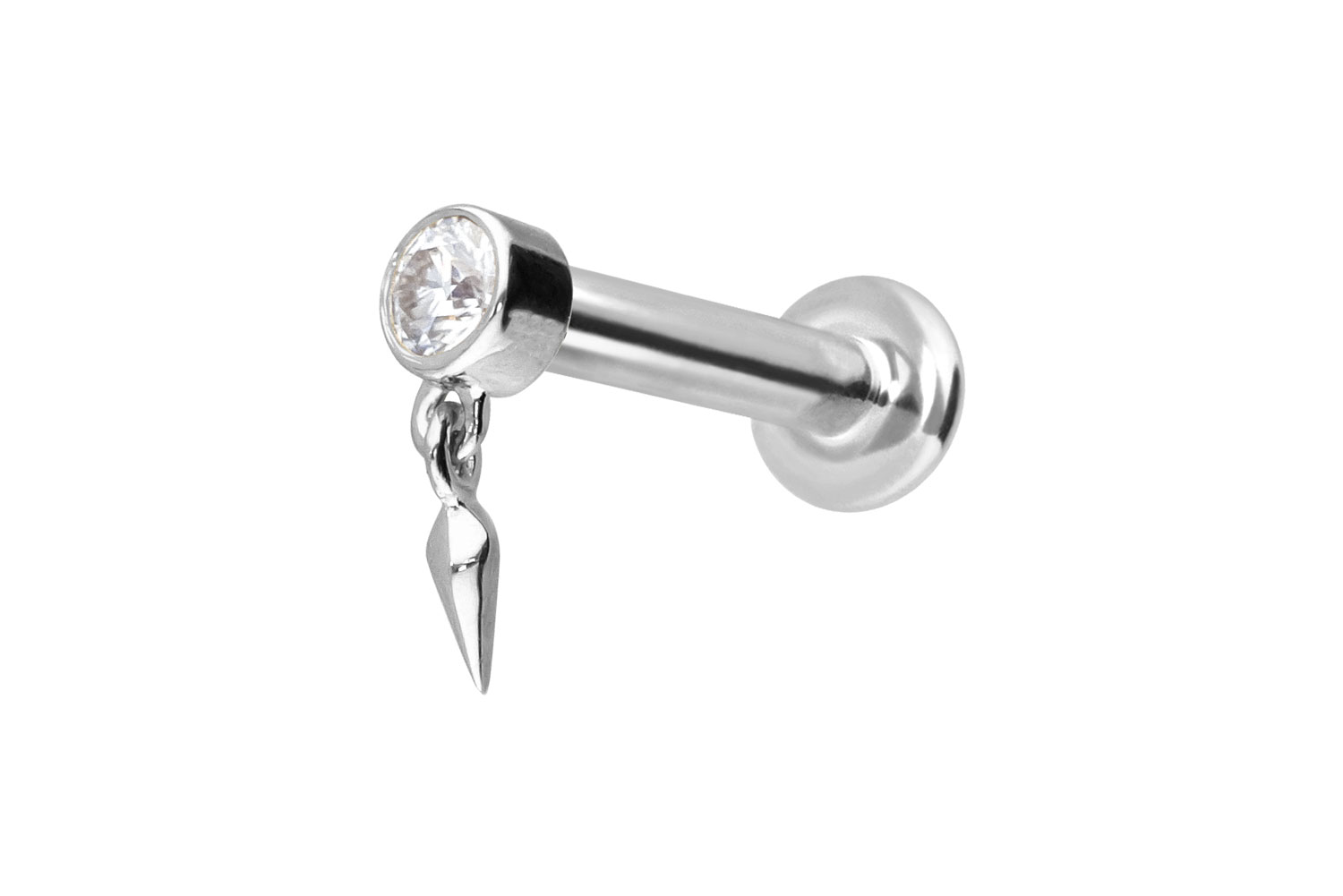 14 Karat Gold Labret Piercing mit Innengewinde MOISSANIT + SPITZE